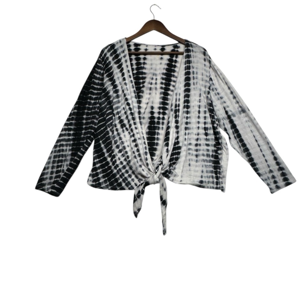 Belle Kim Gravel Tie Dye Open Front Slub Knit Shrug Cardigan Black Size 1X Comfy